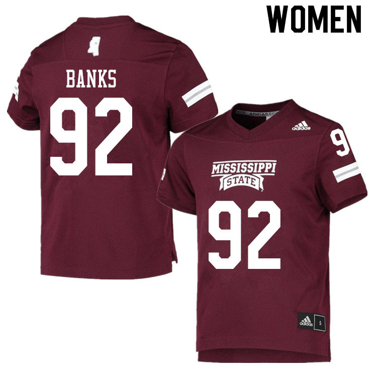 Women #92 Jevon Banks Mississippi State Bulldogs College Football Jerseys Sale-Maroon